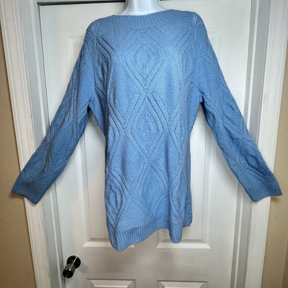 Talbots NWT Womens L Lt Blue Open Cable Knit Bateau Neck Sweater Metallic - Picture 1 of 8